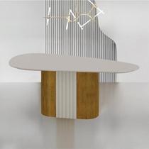 Mesa para Sala de Jantar com Tampo de Vidro Dacota Marrom/Freijó/Off White Mesa para Sala de Jantar com Tampo de Vidro Dacota Marrom/Freijó/Off White