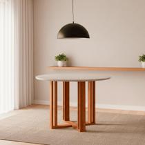 Mesa para Sala de Jantar com Vidro Redonda 1090cm Flora Marrom/Cinamomo/Off White Mesa para Sala de Jantar com Vidro Redonda 1090cm Flora Marrom/Cinamomo/Off White
