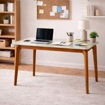 Mesa para Sala de Jantar Ficus 160cm Tampo em Vidro Madeira/Off White