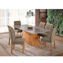 Mesa para Sala De Jantar Helena 210 x 100 cm e 6 Cadeiras Juliana Wood Cimol Madeira/Off White/Madeira/Joli