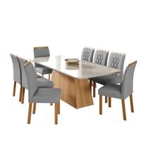 Mesa para Sala De Jantar Helena 210 x 100 cm e 8 Cadeiras Juliana Wood Cimol Madeira/Off White/Madeira/Linho Grafite Mesa para Sala De Jantar Helena 210 x 100 cm e 8 Cadeiras Juliana Wood Cimol Madeira/Off White/Madeira/Linho Grafite