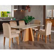 Mesa para Sala de Jantar Maitê 160 com 6 Cadeiras Paola Wood Cimol Madeira/Off White