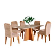 Mesa para Sala De Jantar Maite 160 x 80 cm e 6 Cadeiras Paola Wood Cimol Madeira/Offwhite/Nude