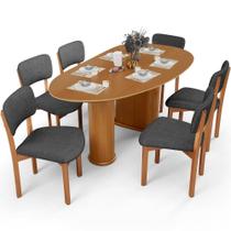 Mesa Para Sala de Jantar Ourense com 06 Cadeiras Sala de Jantar Dara L02 Linho Cinza Escuro - Lyam Decor Mesa Para Sala de Jantar Ourense com 06 Cadeiras Sala de Jantar Dara L02 Linho Cinza Escuro - Lyam Decor