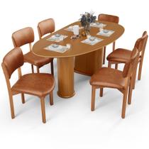 Mesa Para Sala de Jantar Ourense com 06 Cadeiras Sala de Jantar Dara L02 material sintético Camel - Lyam Decor