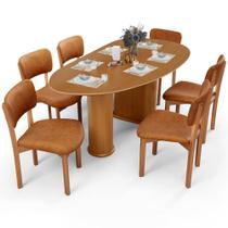 Mesa Para Sala de Jantar Ourense com 06 Cadeiras Sala de Jantar Dara L02 material sintético Canela - Lyam Decor