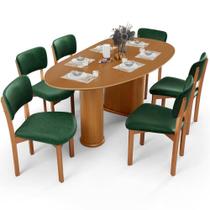 Mesa Para Sala de Jantar Ourense com 06 Cadeiras Sala de Jantar Dara L02 material sintético Verde Musgo - Lyam Decor Mesa Para Sala de Jantar Ourense com 06 Cadeiras Sala de Jantar Dara L02 material sintético Verde Musgo - Lyam Decor