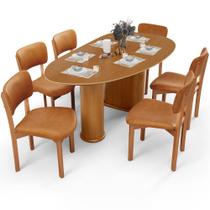 Mesa Para Sala de Jantar Ourense com 06 Cadeiras Sala de Jantar Dara L02 material sintético Whisky - Lyam Decor