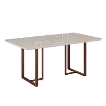 Mesa para Sala de Jantar Retangular 160x90cm MDF com Vidro Lunna Branco/Marrom/Off White Mesa para Sala de Jantar Retangular 160x90cm MDF com Vidro Lunna Branco/Marrom/Off White