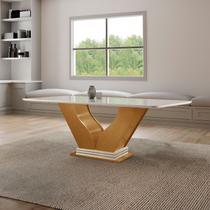 Mesa para Sala de Jantar Retangular Tampo com Vidro Safira Marrom/Castanho Cinamomo/Off White