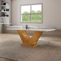 Mesa para Sala de Jantar Retangular Tampo com Vidro Safira Marrom/Castanho Cinamomo/Off White Mesa para Sala de Jantar Retangular Tampo com Vidro Safira Marrom/Castanho Cinamomo/Off White