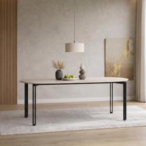 Mesa para Sala de Jantar Tampo com Vidro/MDF 200cm Base Metal Preto Mayra