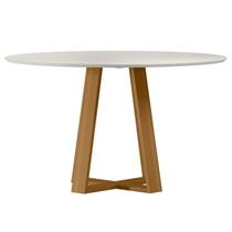 Mesa para Sala de Jantar Tampo Redondo com Vidro 135cm Vitória Marrom Ype/Off White