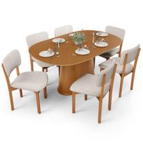 Mesa Para Sala de Jantar Valência com 06 Cadeiras Sala de Jantar Dara L02 Linho Cru - Lyam Decor