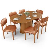 Mesa Para Sala de Jantar Valência com 06 Cadeiras Sala de Jantar Dara L02 material sintético Camel - Lyam Decor Mesa Para Sala de Jantar Valência com 06 Cadeiras Sala de Jantar Dara L02 material sintético Camel - Lyam Decor