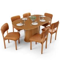 Mesa Para Sala de Jantar Valência com 06 Cadeiras Sala de Jantar Dara L02 material sintético Canela - Lyam Decor