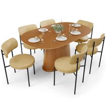 Mesa Para Sala de Jantar Valência com 06 Cadeiras Sala de Jantar Louise L02 material sintético Fendi - Lyam Decor Mesa Para Sala de Jantar Valência com 06 Cadeiras Sala de Jantar Louise L02 material sintético Fendi - Lyam Decor