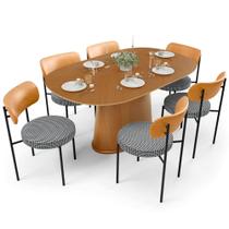 Mesa Para Sala de Jantar Valência com 06 Cadeiras Sala de Jantar Louise L02 material sintético Whisky Pied Poule - Lyam Decor