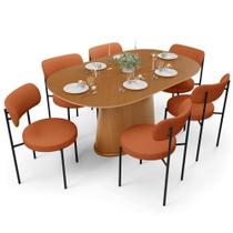 Mesa Para Sala De Jantar Valência Com 06 Cadeiras Sala De Jantar Louise L02 Tecido Terracota - Lyam Decor Mesa Para Sala De Jantar Valência Com 06 Cadeiras Sala De Jantar Louise L02 Tecido Terracota - Lyam Decor