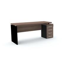 Mesa Pé Painel com Gaveteiro 4 Gavetas PE40 em MDP 164 x 60 cm Cor Walnut Base Preta Mesa Pé Painel com Gaveteiro 4 Gavetas PE40 em MDP 164 x 60 cm Cor Walnut Base Preta