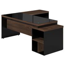 Mesa PEDESTAL VIDRO FUMÊ com MESA AUXILIAR - 1,92x1,60m - WORKYARIS - MARSALA / PRETO - 23486 Mesa PEDESTAL VIDRO FUMÊ com MESA AUXILIAR - 1,92x1,60m - WORKYARIS - MARSALA / PRETO - 23486
