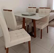 Mesa pedro 120 mel/off white com cadeiras sophia/capri mel/veludo bege art assentos + wm decor