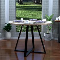 Mesa Pés Ferro Jantar Sala Cozinha Industrial Laís 90 Cm Redondo Off White