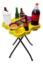 Mesa Petisqueira Dobrável Camping Portátil Cerveja Churrasco 8 Compartimentos Suporte