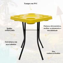 Mesa Petisqueira Tampo Amarelo Apoio Petiscos Desmontável