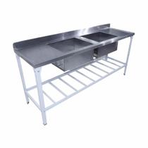 Mesa pia aço inox industrial com paneleiro e duas cubas 1,90x0,55 innal