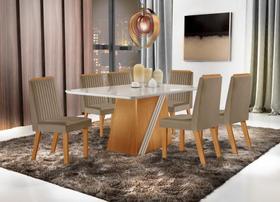 Mesa Pietra Gold 1,80x0,90 Tampo MDF/Vidro 6 Cadeiras Riviera