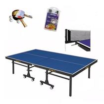 MESA PING PONG COM RODAS E PAREDÃO MDF 25mm KLOPF 1008 + Rede Profissional Klopf 5034 + Kit raquetes e bolas klopf 5055