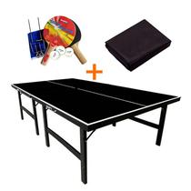 MESA PING PONG COR PRETA MDP 15MM - 1010 KLOPF + KIT TÊNIS DE MESA 5030 + Capa Impermeável