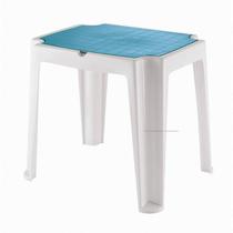 Mesa plastica infantil versa branca com tampa de plastico azul