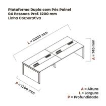 Mesa Plataforma Dupla para 4 Lugares para Coworking 110x120/4p Cinza - Pandin Móveis