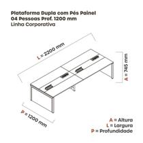 Mesa Plataforma Dupla para 4 Lugares para Coworking 110x120/4p Nogueira casblanca/Branco - Pandin Móveis