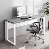 Mesa Plataforma Individual com Caixa de Tomadas Pés Metal 120cm Industrial Executive Cinza Sagrado E Branco