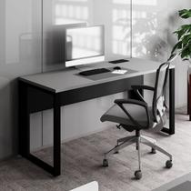 Mesa Plataforma Individual com Caixa de Tomadas Pés Metal 120cm Industrial Executive Cinza Sagrado e Preto