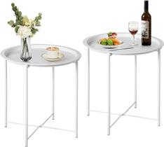 Mesa Plegable Redonda de Metal Impermeable VECELO 2 PCS Beige Mesa Plegable Redonda de Metal Impermeable VECELO 2 PCS Beige
