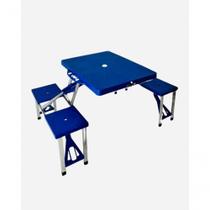 Mesa Portátil Dobrável com 4 Banquetas para Camping Azul Jac Pack Mesa Portátil Dobrável com 4 Banquetas para Camping Azul Jac Pack