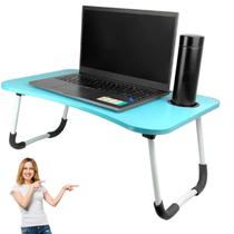 Mesa Portatil Dobravel P/ Notebook Azul Cama Home Office Refeição Madeira