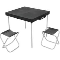 Mesa Portátil Dobrável Para Camping Com 2 Banquetas Preta Cor PretoBR