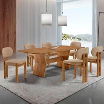 Mesa Portugal Tampo Laminado Barril 6 Cadeiras Nala Moderna Linho Palha/imbuia Nat/cinam. Imbuia