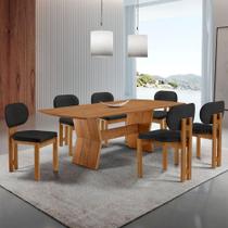 Mesa Portugal Tampo Laminado Barril 6 Cadeiras Nala Moderna Linho Preto/imbuia Nat/cinam. Imbuia