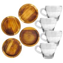 Mesa posta cafe da manha Jogo de Xícara com pires de madeira