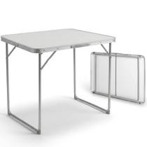 Mesa Prática Vira Maleta Camping de Alumínio 80cm x 60cm Branca ZELT