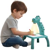 Mesa Projetora Dinossauro Desenho Infantil 24 Projeções + 8 Canetinhas Papel Especial Apagável