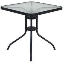 Mesa Quadrada 70 x 70 cm em Alumínio com Tampo de Vidro Preta Bel