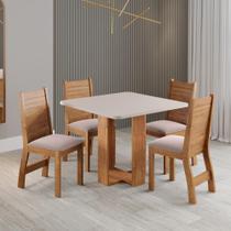 Mesa Quadrada 90x90 Sala de Jantar Oasis + 4 Cadeira Agatha Estofado em Veludo - Vieiro Móveis