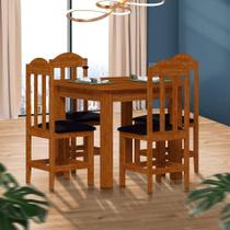 Mesa Quadrada com 4 Cadeiras Estofadas de Madeira Maciça - Mel Cout Shop Jm